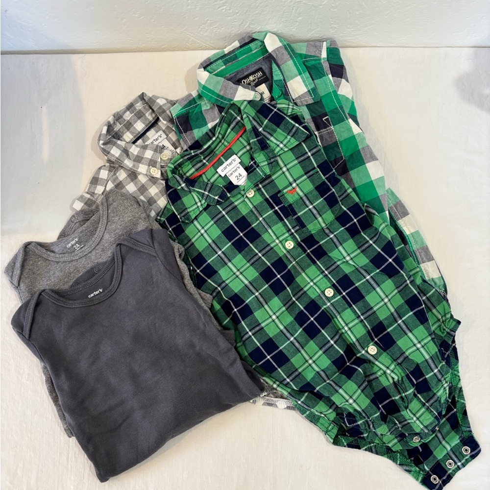 Lot of Boys 24 Month Plaid Solid One Piece Oshkosh Carters